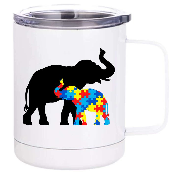 Elephant Puzzle Autism Parents Front & Back 12oz Stainless Steel Tumbler Cup