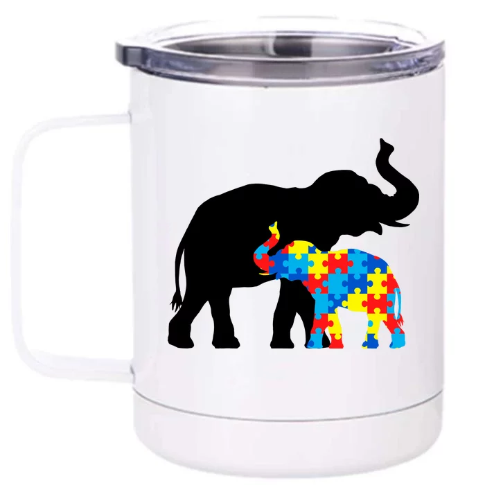 Elephant Puzzle Autism Parents Front & Back 12oz Stainless Steel Tumbler Cup