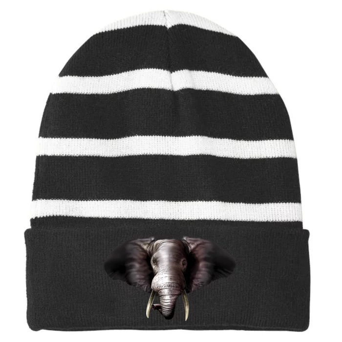 Elephant Tusks Wildlife Striped Beanie with Solid Band