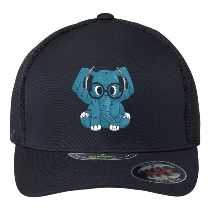 Elephant With Glasses Flexfit Unipanel Trucker Cap