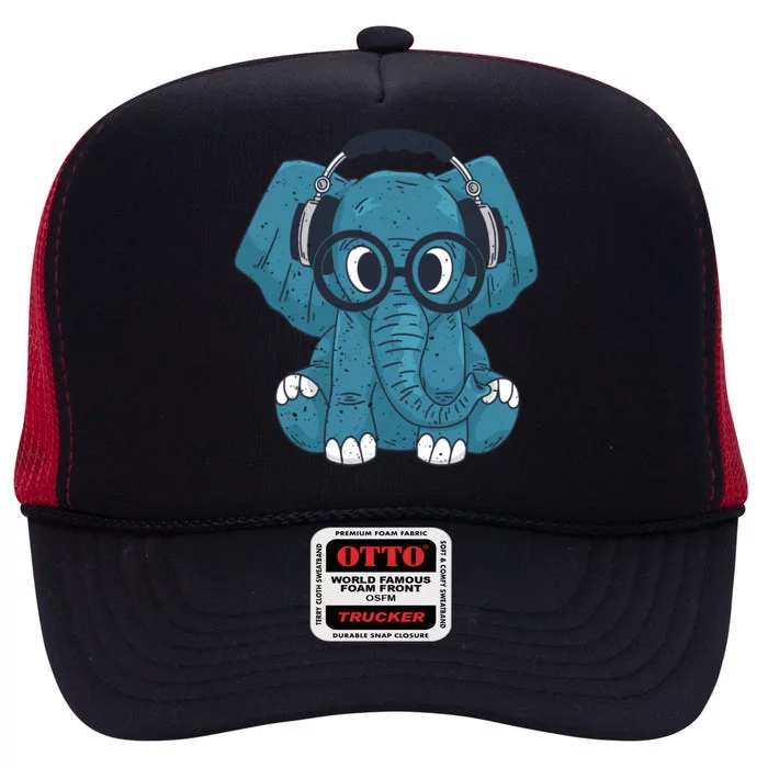 Elephant With Glasses High Crown Mesh Trucker Hat