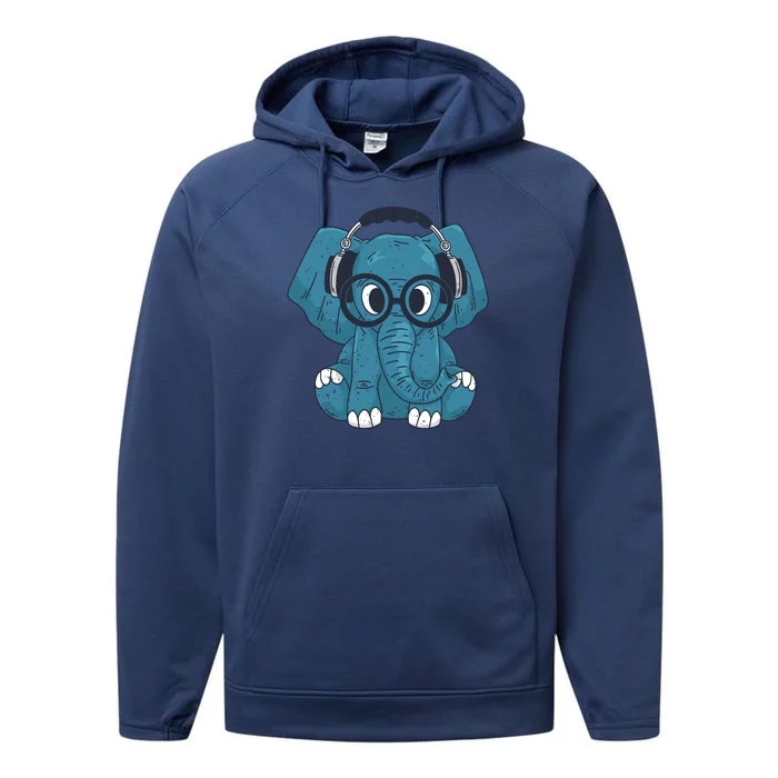 Elephant With Glasses Performance Fleece Hoodie