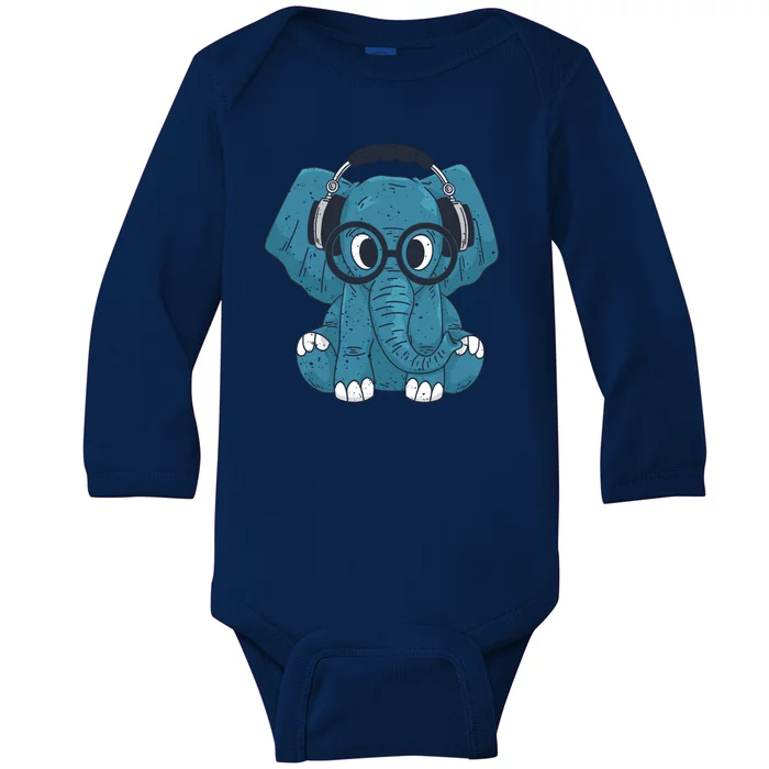 Elephant With Glasses Baby Long Sleeve Bodysuit