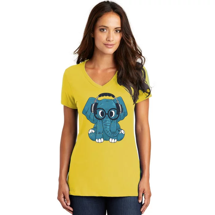 Elephant With Glasses Women's V-Neck T-Shirt