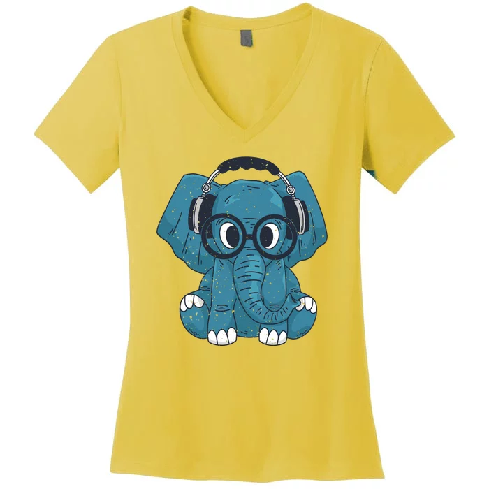 Elephant With Glasses Women's V-Neck T-Shirt