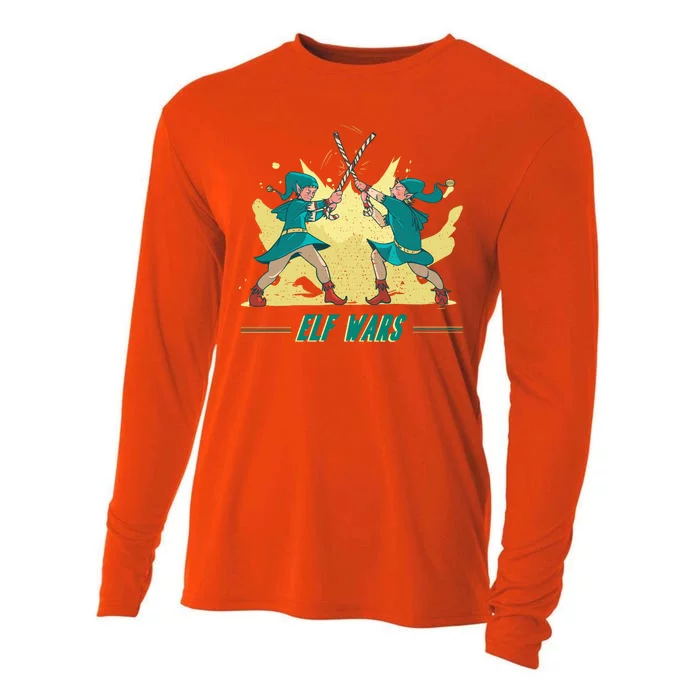 Elf Wars Funny Christmas Cooling Performance Long Sleeve Crew