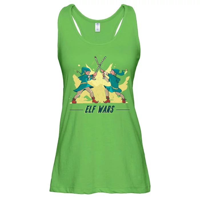 Elf Wars Funny Christmas Ladies Essential Flowy Tank