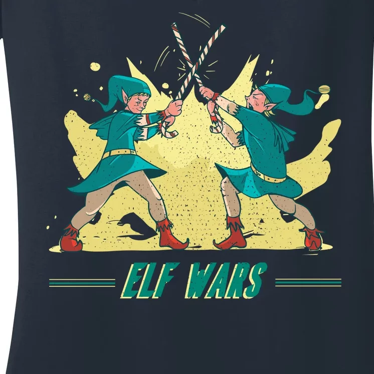 Elf Wars Funny Christmas Women's V-Neck T-Shirt