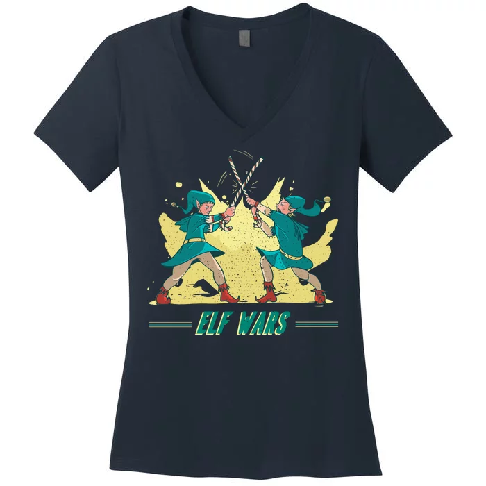 Elf Wars Funny Christmas Women's V-Neck T-Shirt