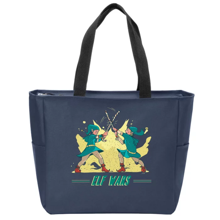 Elf Wars Funny Christmas Zip Tote Bag