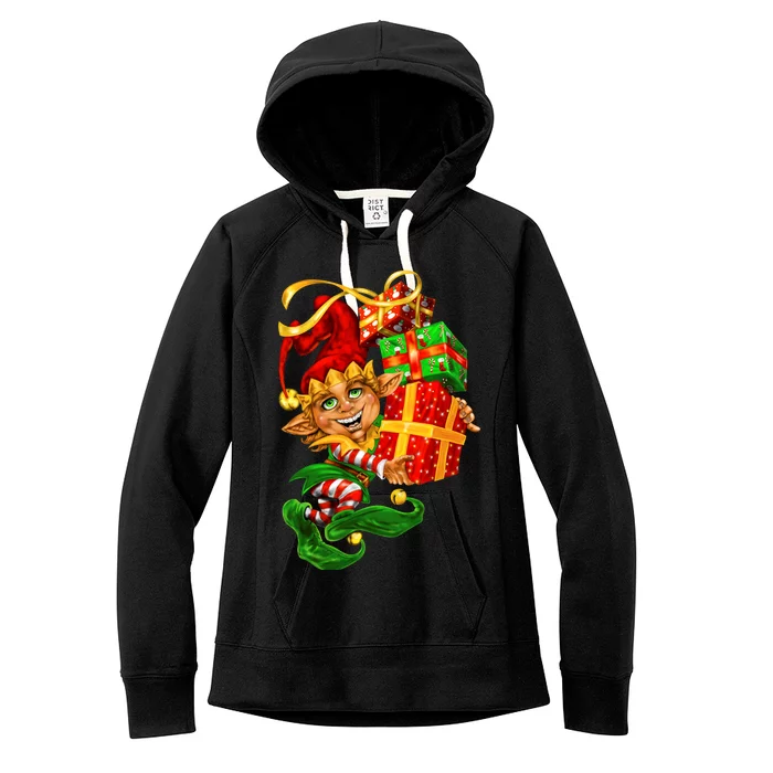 Elf With Stack Of Gifts Women's Fleece Hoodie