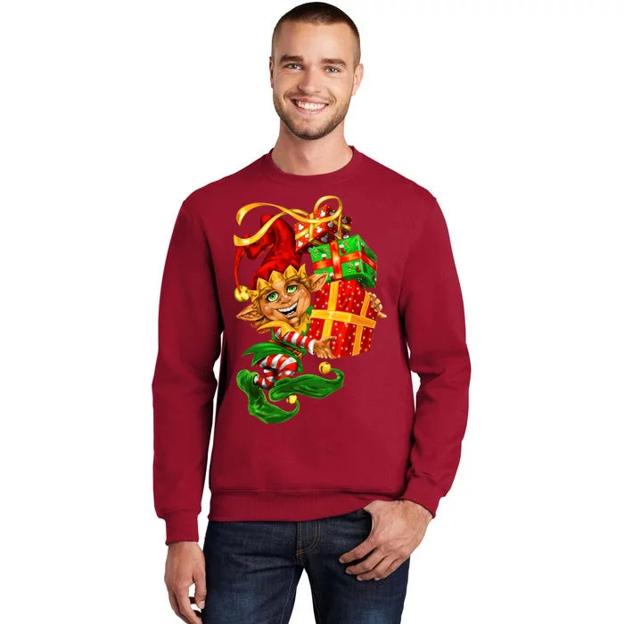 Elf With Stack Of Gifts Tall Sweatshirt