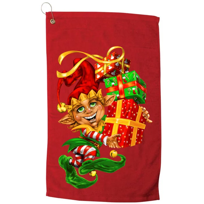 Elf With Stack Of Gifts Platinum Collection Golf Towel