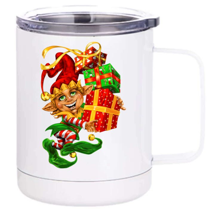 Elf With Stack Of Gifts Front & Back 12oz Stainless Steel Tumbler Cup