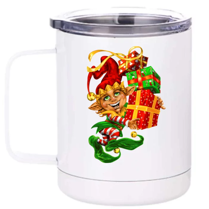 Elf With Stack Of Gifts Front & Back 12oz Stainless Steel Tumbler Cup