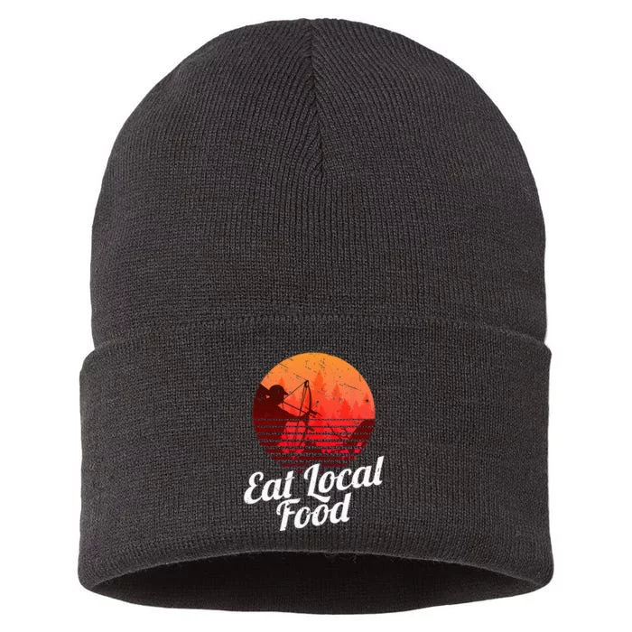 Eat Local Food Bowhun Retro Hunting Deer Hunter Sustainable Knit Beanie