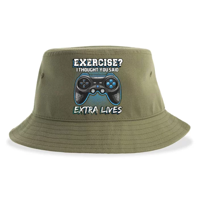 Extra Lives Funny Video Game Controller Retro Gamer Boy Sustainable Bucket Hat