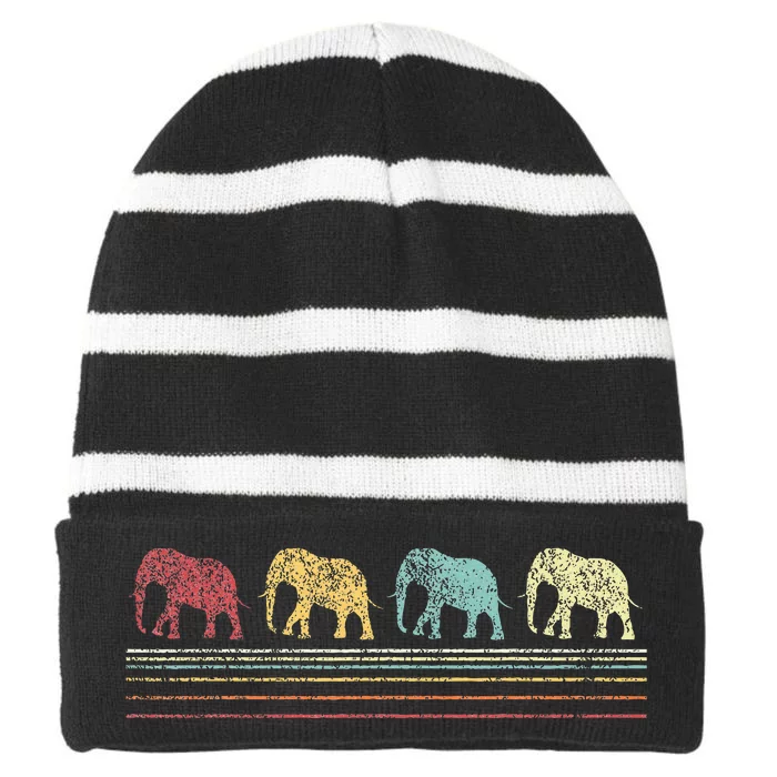 Elephant Lover Funny Elephant Retro Striped Beanie with Solid Band