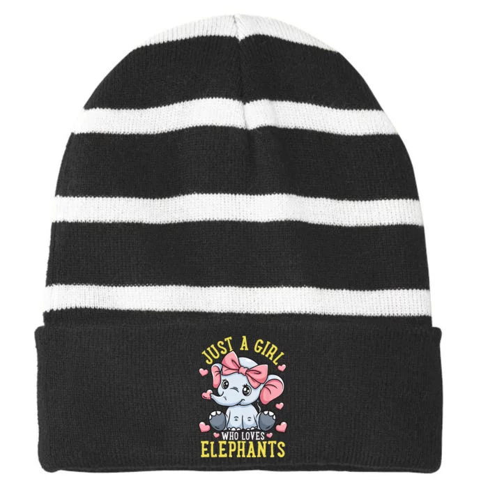 Elephant Lover Gift Just A Who Loves Elephants Striped Beanie with Solid Band