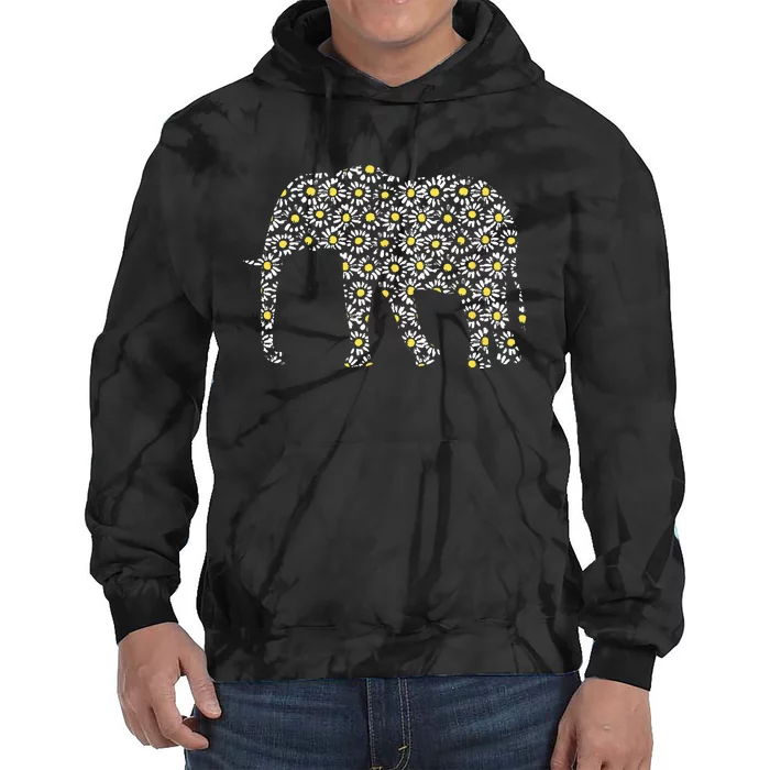 Elephant Lovers Graphic Design Daisy Flower Print Theme Gift Tie Dye Hoodie