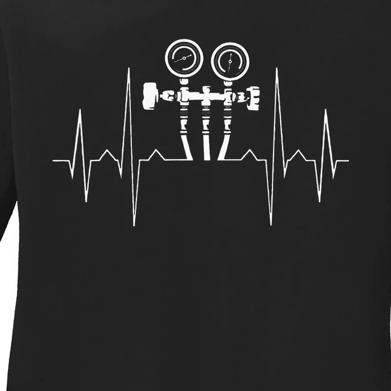 EKG Line Heartbeat HVAC Technician HVAC Tech Ladies Long Sleeve Shirt