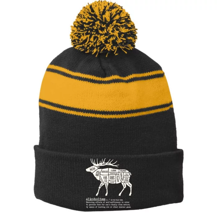 Elkoholism Elk Hunting Stripe Pom Pom Beanie