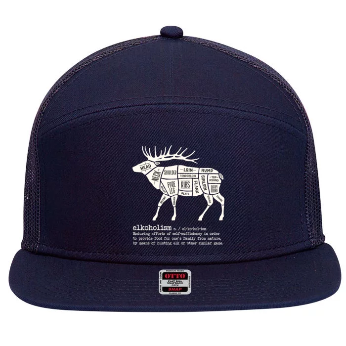 Elkoholism Elk Hunting 7 Panel Mesh Trucker Snapback Hat