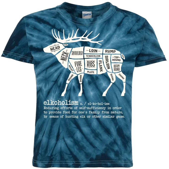 Elkoholism Elk Hunting Kids Tie-Dye T-Shirt