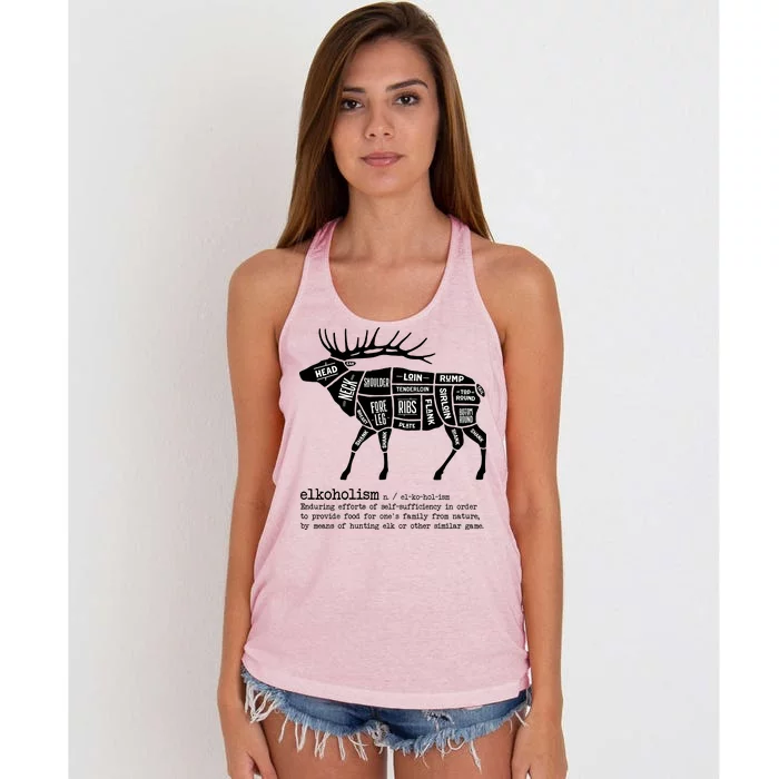 Elkoholism Elk Hunting Women's Knotted Racerback Tank