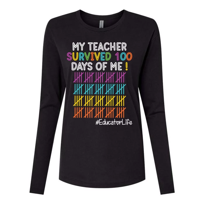 Educator Life My Teacher Survived 100 Days Of Me Cute Gift Womens Cotton Relaxed Long Sleeve T-Shirt