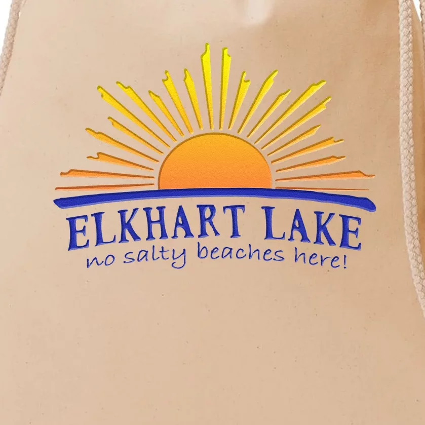 Elkhart Lake NO SALTY BEACHES HERE Sun Beach Wisconsin Drawstring Bag