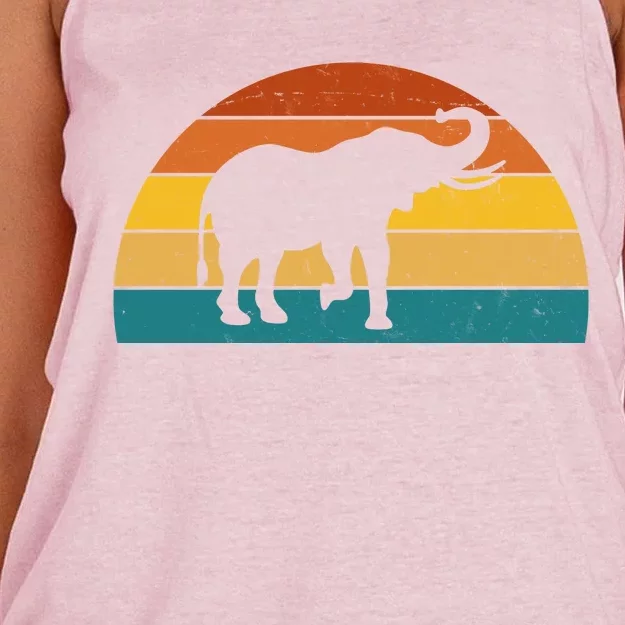 Elephant Lover Retro Sunset Women's Knotted Racerback Tank