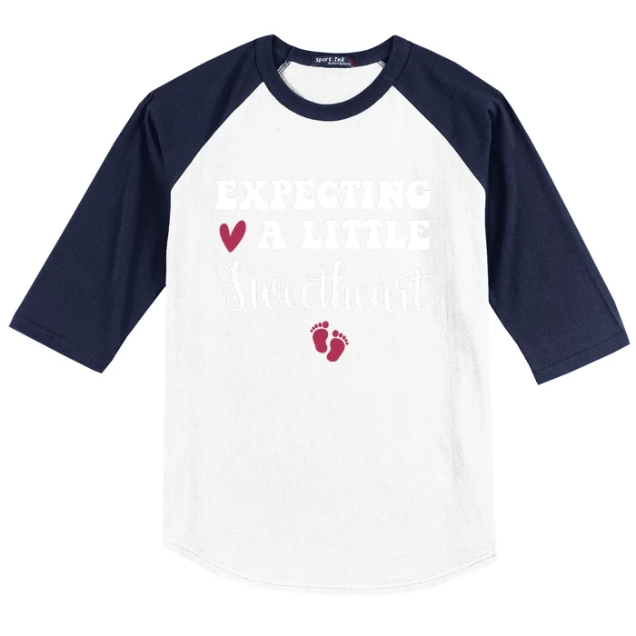 Expecting Little Sweetheart Valentine Pregnancy Announcement Baseball Sleeve Shirt