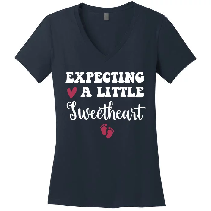 Expecting Little Sweetheart Valentine Pregnancy Announcement Women's V-Neck T-Shirt