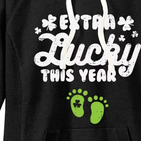 Extra Lucky St Patricks Day Pregnancy Announcet Mom Gift Women's Fleece Hoodie