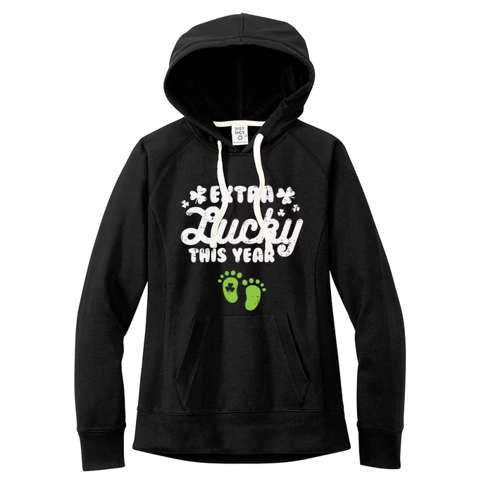 Extra Lucky St Patricks Day Pregnancy Announcet Mom Gift Women's Fleece Hoodie