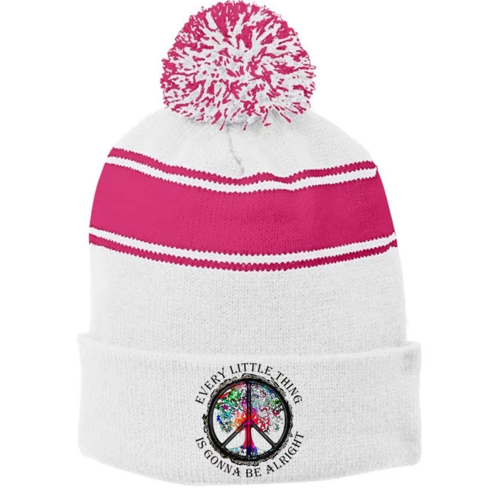 Every little thing is gonna be alright Yoga tree root color Stripe Pom Pom Beanie