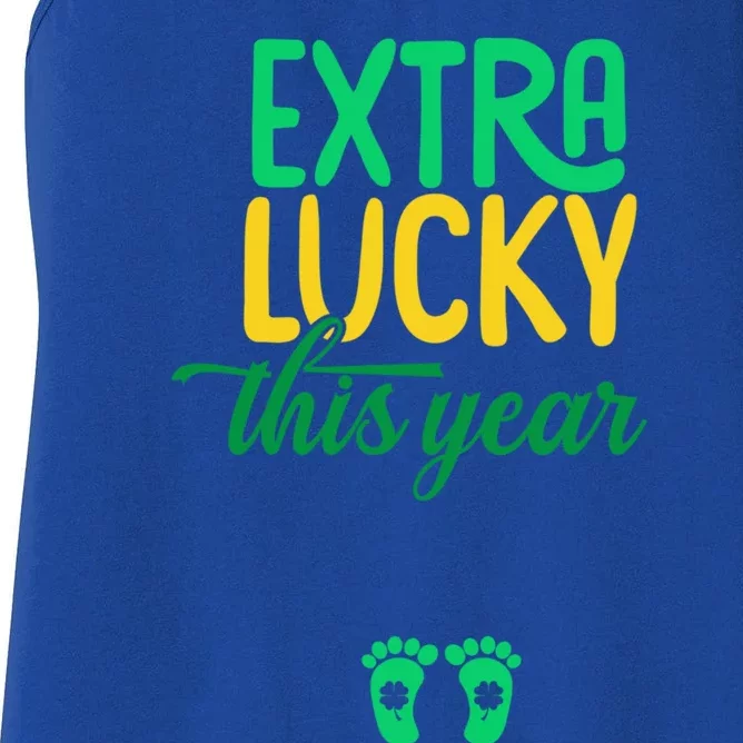 Extra Lucky This Year St Patricks Day Pregnancy Announcet Cute Gift Women's Racerback Tank