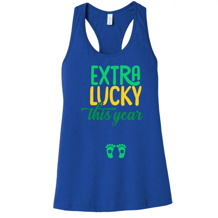 Extra Lucky This Year St Patricks Day Pregnancy Announcet Cute Gift Women's Racerback Tank