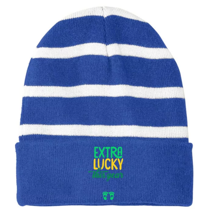 Extra Lucky This Year St Patricks Day Pregnancy Announcet Funny Gift Striped Beanie with Solid Band