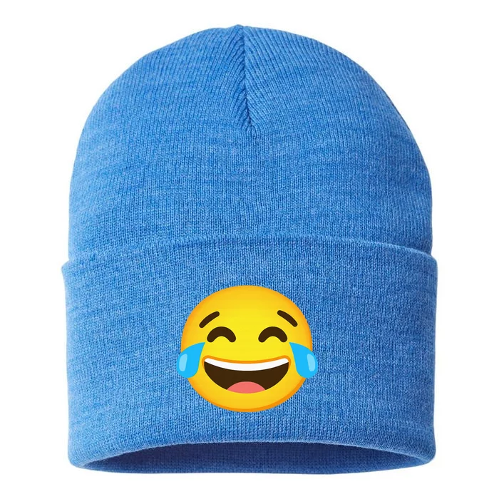 Emoticon Laughing Tears Face With Tears Of Joy Gift Sustainable Knit Beanie