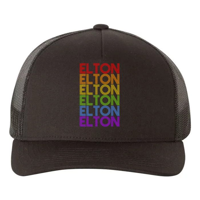 Elton Wordmark Pattern Retro Style Yupoong Adult 5-Panel Trucker Hat