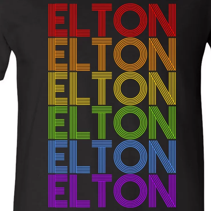 Elton Wordmark Pattern Retro Style V-Neck T-Shirt