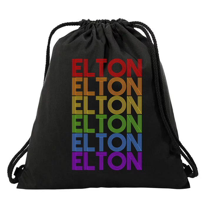 Elton Wordmark Pattern Retro Style Drawstring Bag