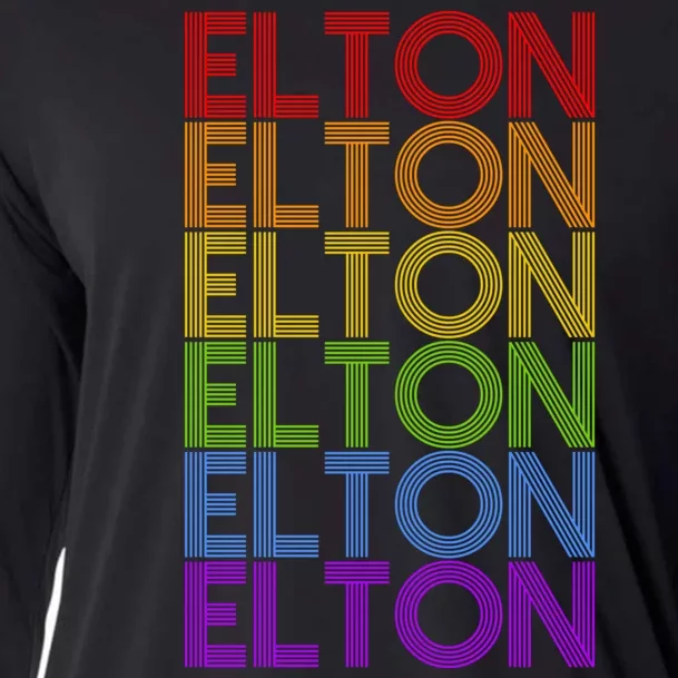 Elton Wordmark Pattern Retro Style Cooling Performance Long Sleeve Crew