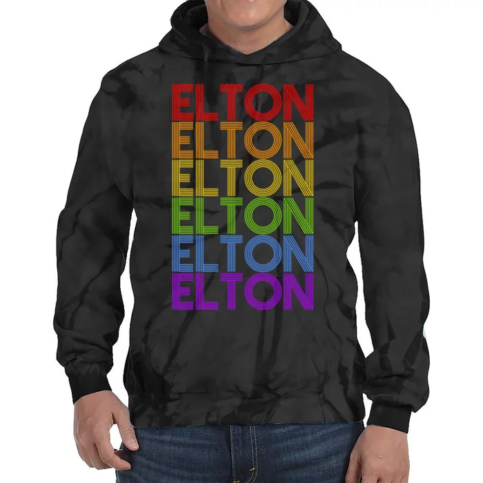 Elton Wordmark Pattern Retro Style Tie Dye Hoodie