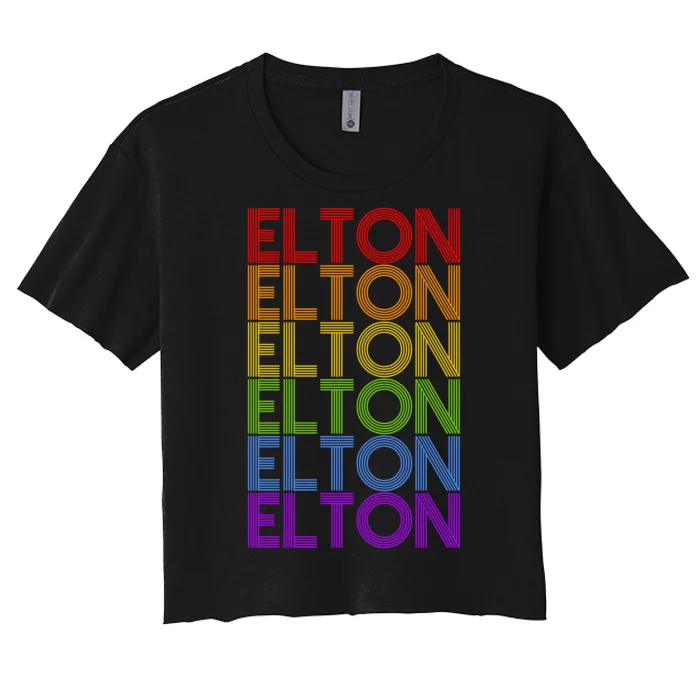 Elton Wordmark Pattern Retro Style Women's Crop Top Tee