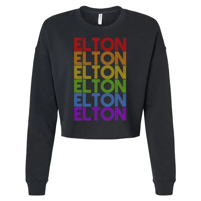 Elton Wordmark Pattern Retro Style Cropped Pullover Crew