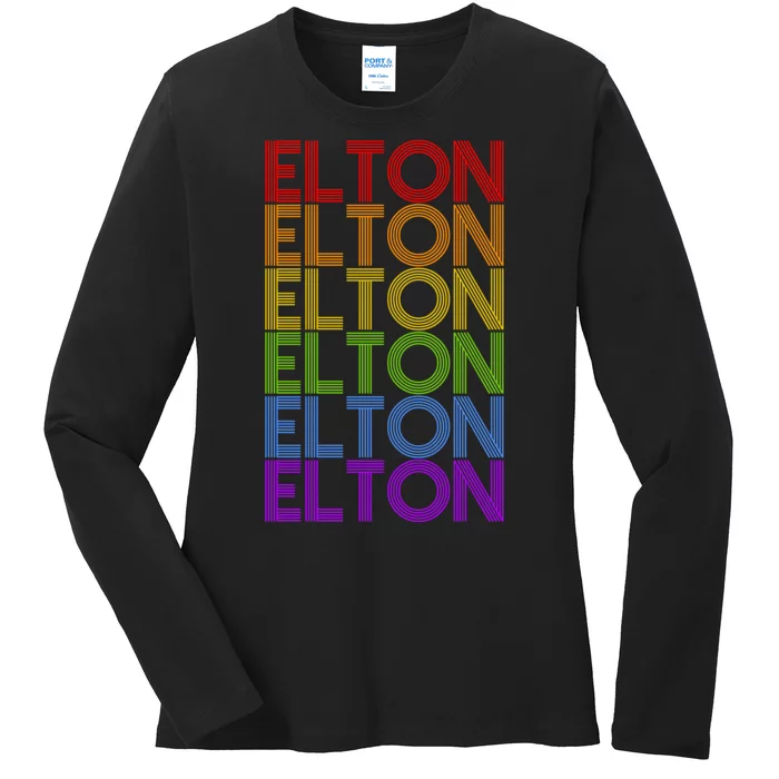 Elton Wordmark Pattern Retro Style Ladies Long Sleeve Shirt