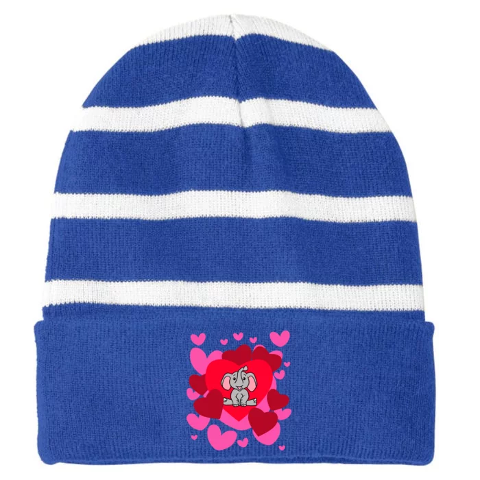 Elephant Love Valentine's Day Rotic Holiday Animal Humor Gift Striped Beanie with Solid Band